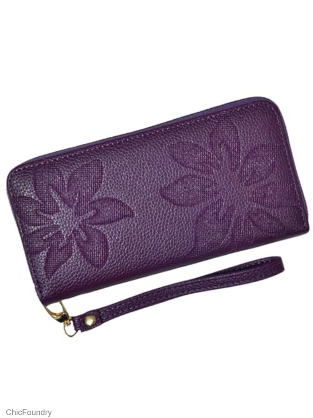 Faux Leather RFID Wristlet Wallet Zip Around Card Holder Floral Clutch
